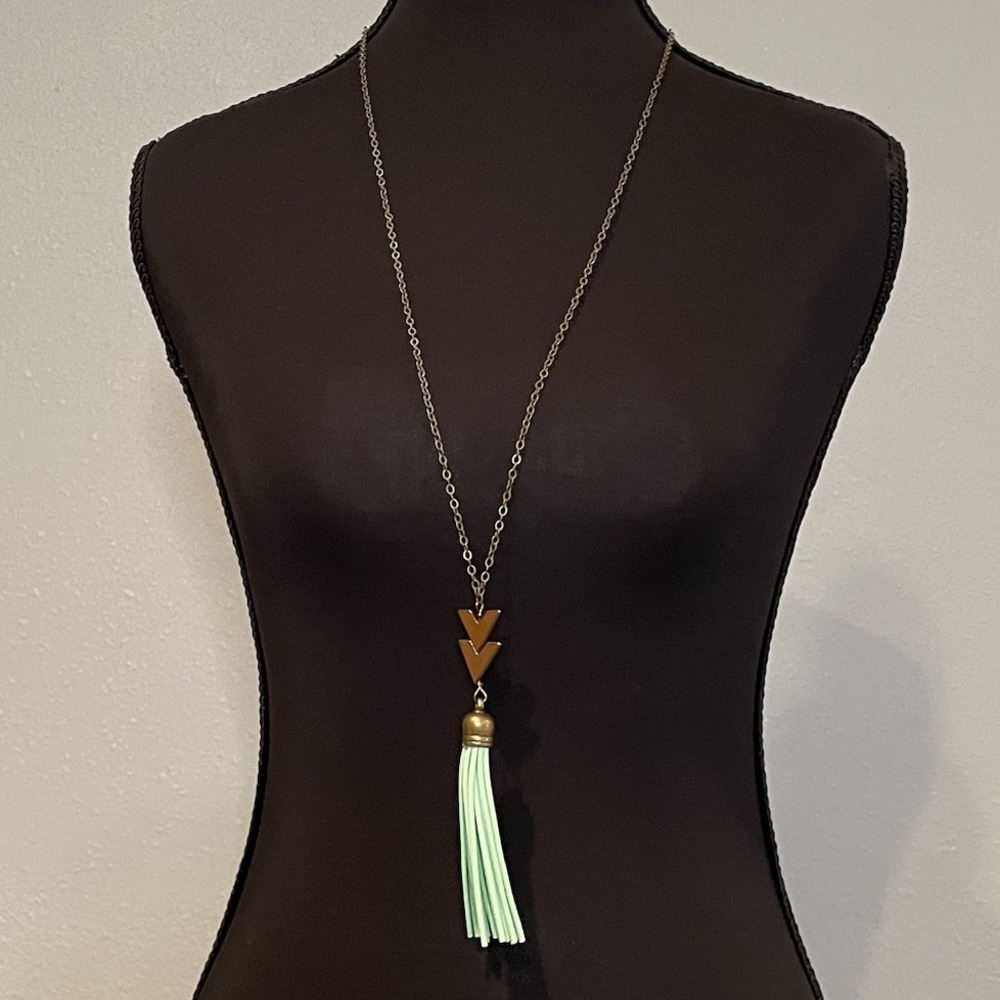 Beljoy Mint Green Tassel Necklace with‎ Chevron Charm